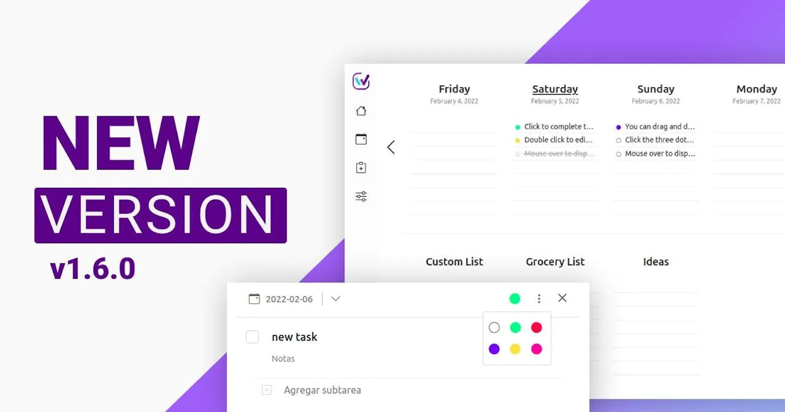 WeekToDo 1.6 Colors, Sponsors, contributors page and community